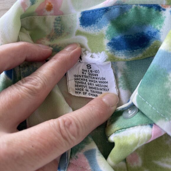 Vintage 1970’s Collared Long Sleeve Snap Bodysuit Women’s Small Floral Retro - Picture 5 of 8